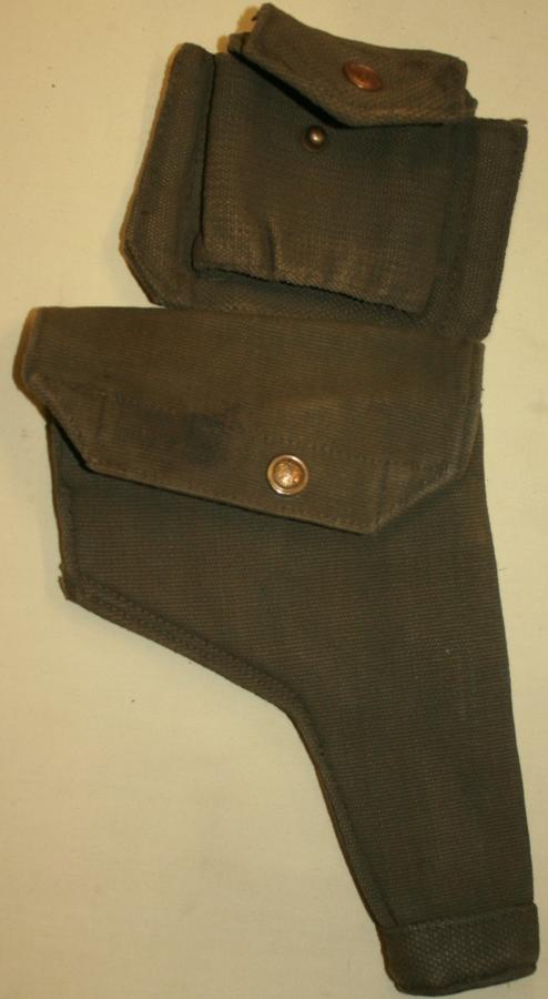 A BLANCOED 37 PATTERN WEBBING HOLSTER AND PISTOL AMMO POUCH