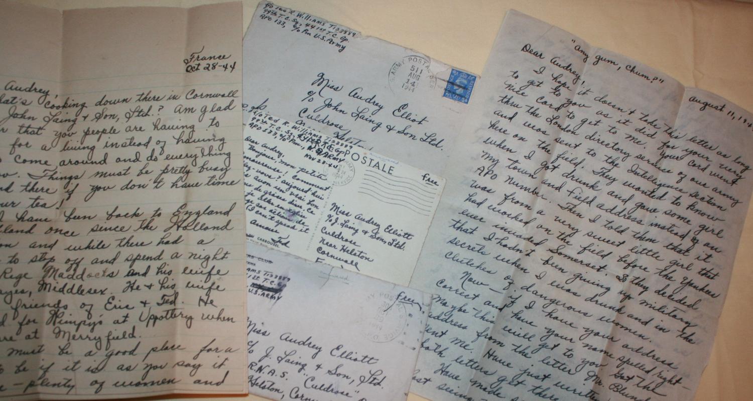 A US ARMY PAIR OF LETTERS AND CARD TO A BRITISH LOVED ONE
