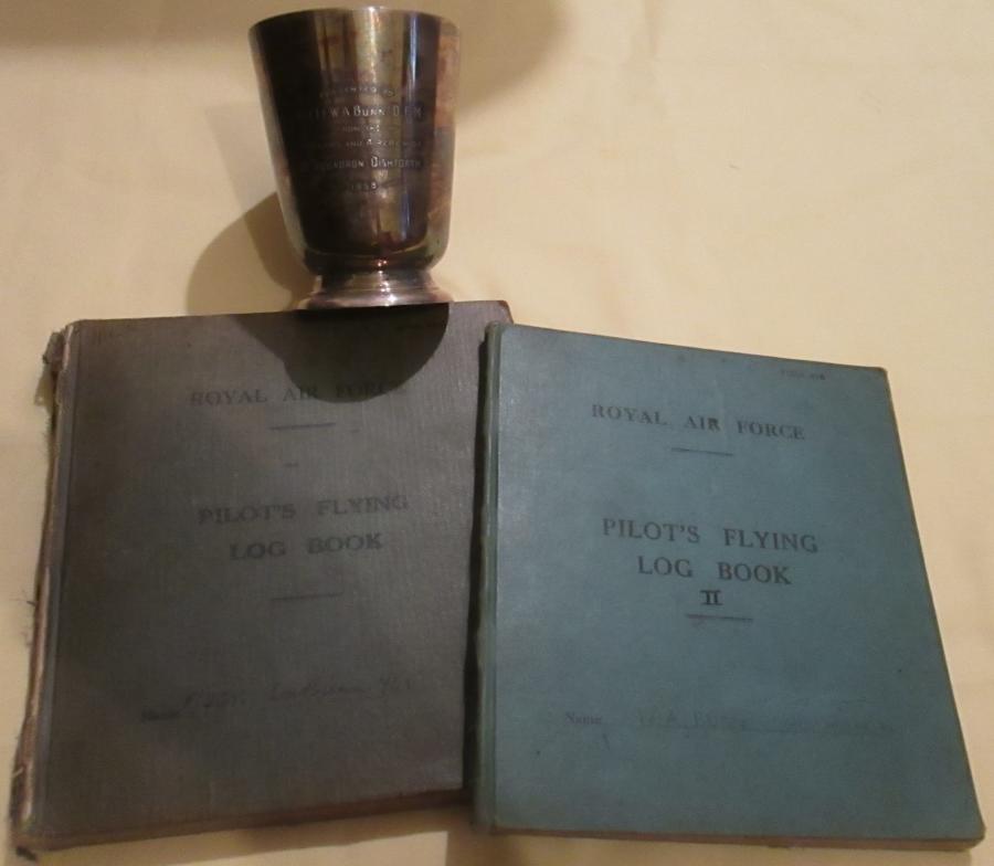 A GOOD PAIR OF WWII RAF LOG BOOKS TO W A DUNN FLT SGT RAFVR 32 + OPPS