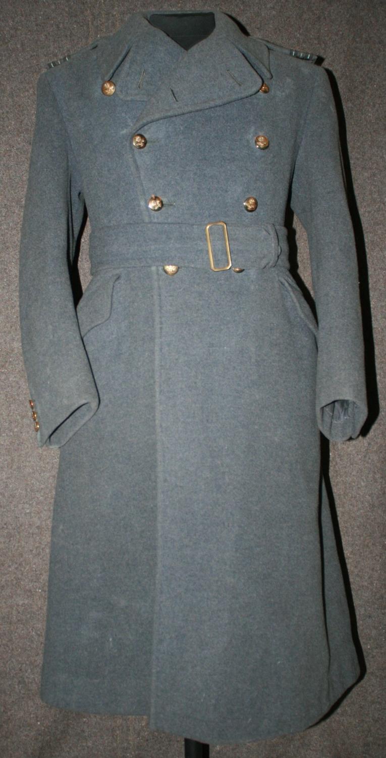 A 1942 DATED RAF OFFICERS GREY COAT ( NAMED TO A SQD J NOBLE )HO