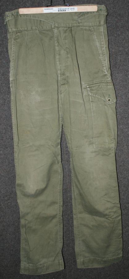 A PAIR OF THE WRAP AROUND POST WAR JUNGLE GREEN TROUSERS