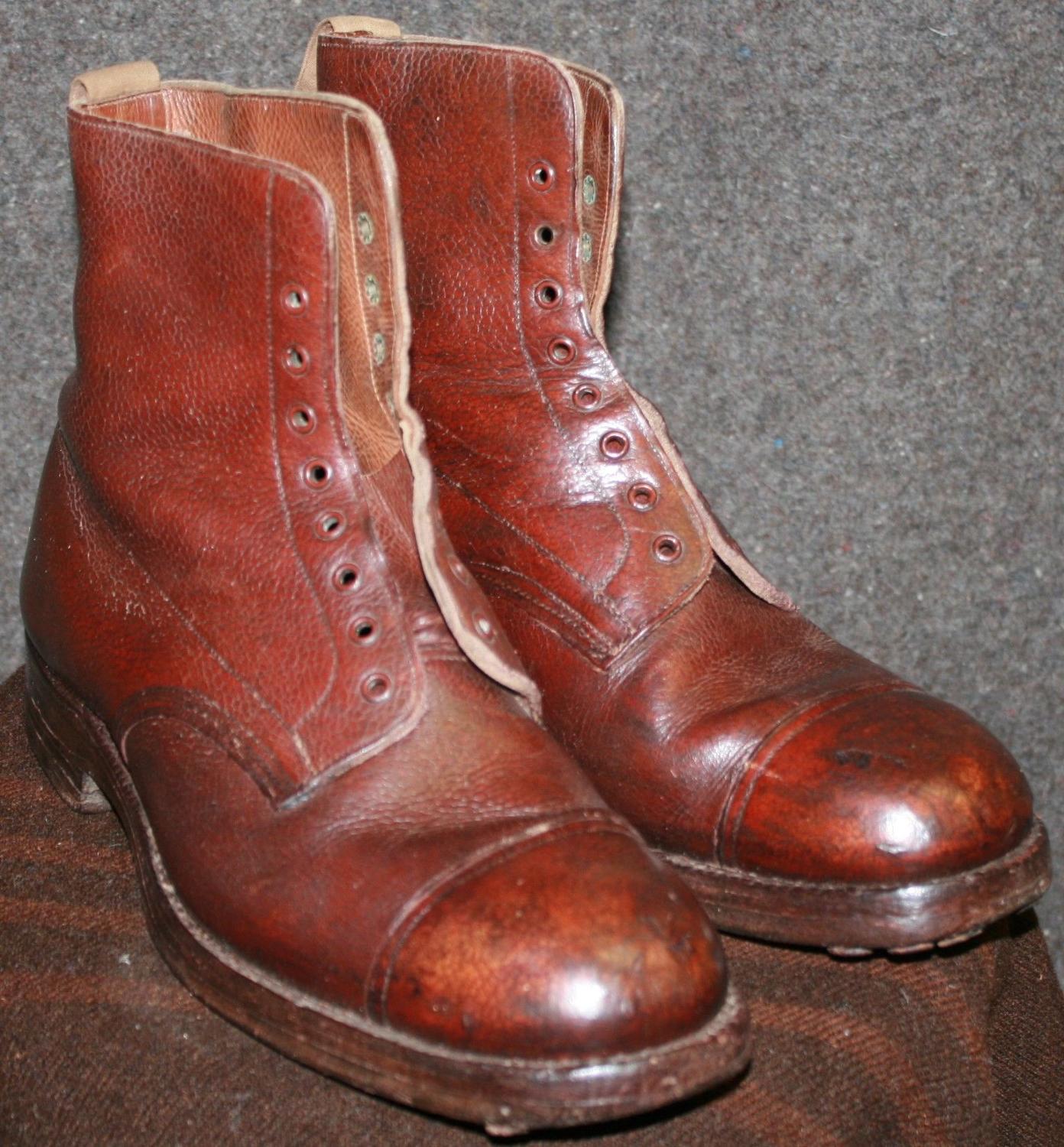 A RARE PAIR OF 1934 DATED BROWN OFFICERS BOOTS