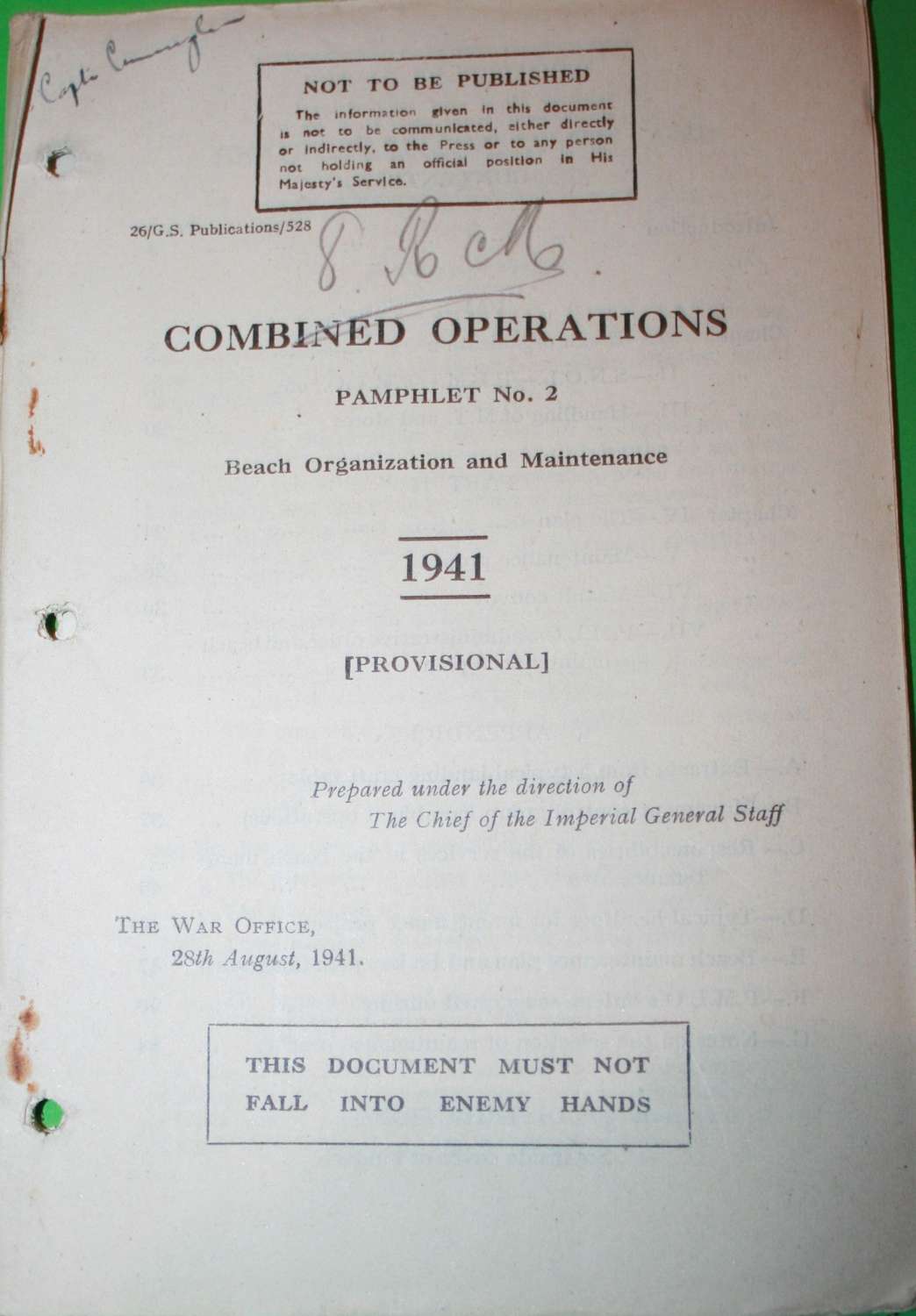 COMBINED OPERATIONS PAMPHLET NO 2 BEACH ORGANIZATION AND MAINTENANCE