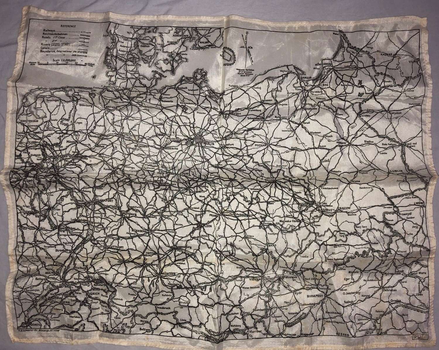 A 1943 PERIOD RAF ESCAPE MAP OF GERMANY
