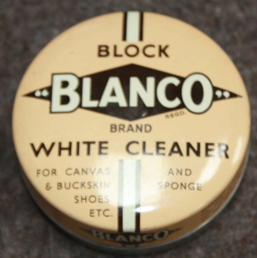 A GOOD EARLY POST WWII WHITE TIN OF BLANCO