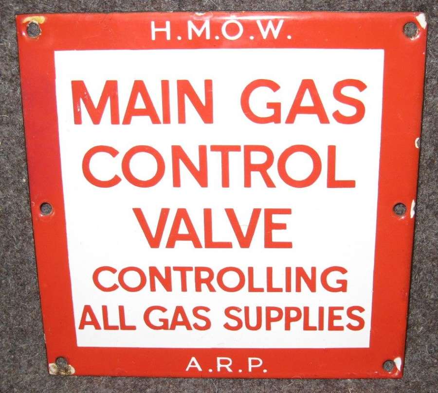 A WWII ARP / HMOW GAS MAIN CONTROL VALVE SIGN