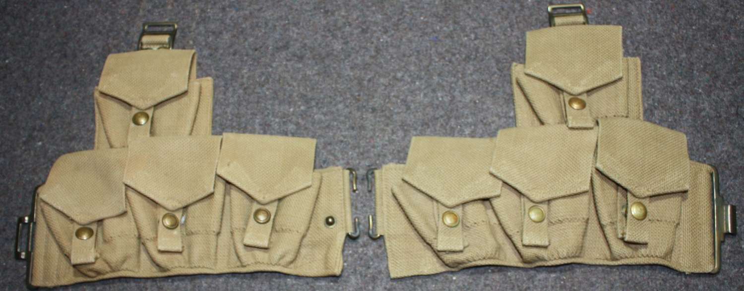 A PAIR OF THE AFGHAN 1927 WEBBING AMMO POUCHES AND REAR BELT SECTION