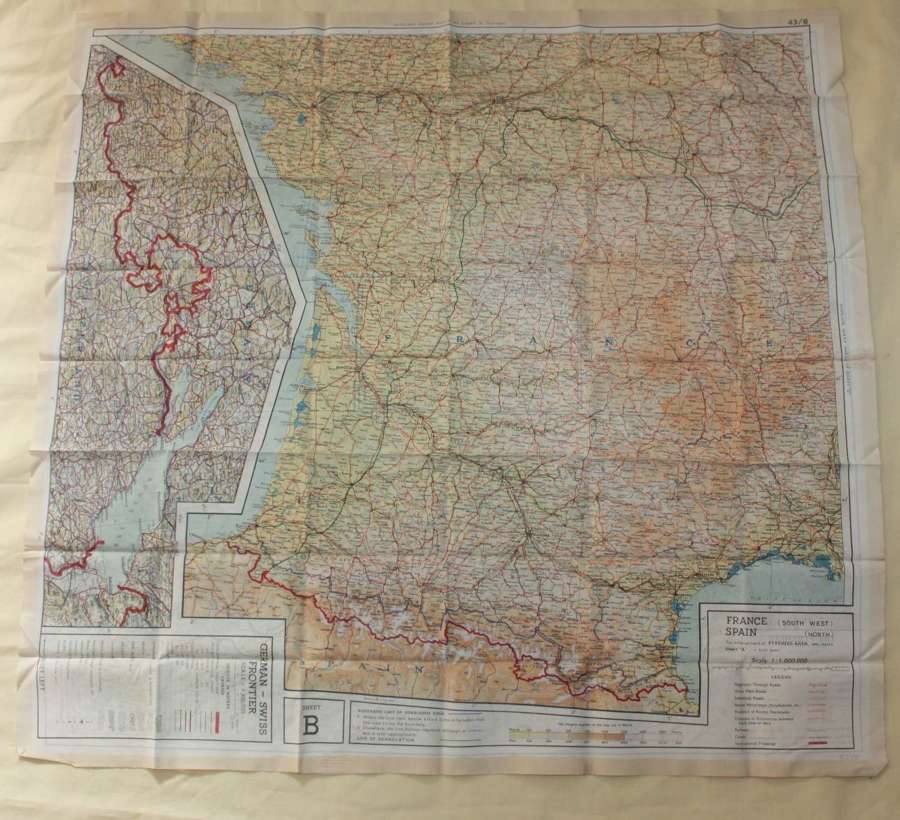 A VERY GOOD WWII RAF ESCAPE MAP CENTRAL EUROPE FRANCE , SWISS BOARDERS