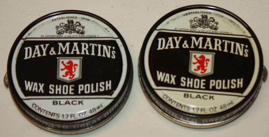 A GOOD CONDITION TIN OF BLACK SHOE BOOT POLISH MADE BY DAY  MARTIN
