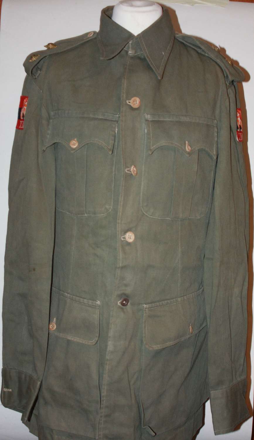 A GOOD USED WWII 12th ARMY JUNGLE GREEN JACKET AND TROUSERS