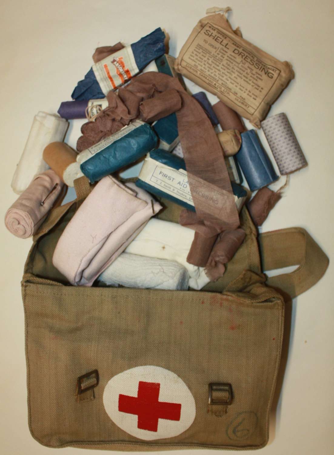 A WWII 1943 MEDICAL SIDE PACK WITH CONTENTS AS FOUND
