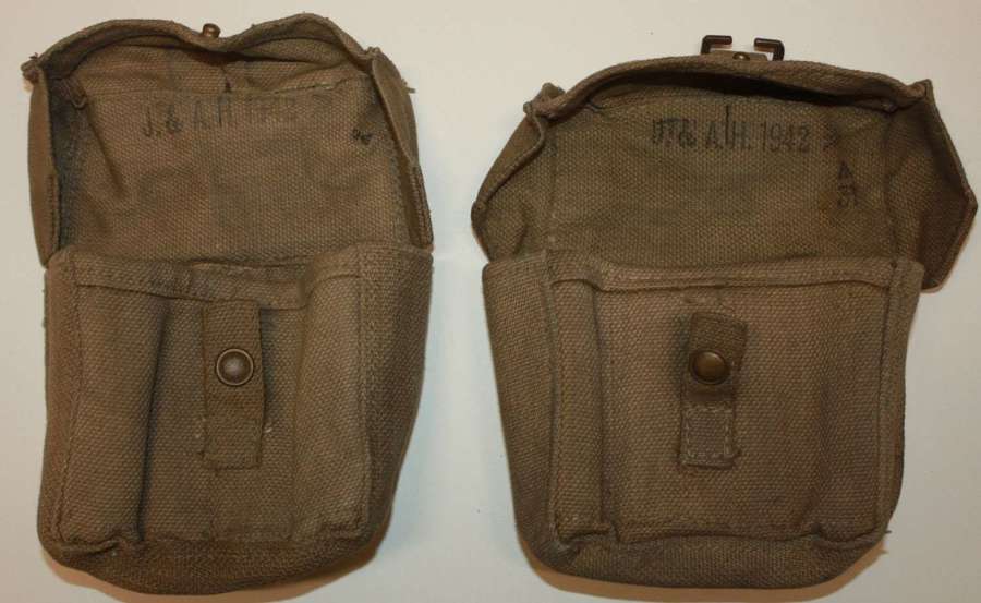A PAIR OF 1942 DATED MATCHING HOME GUARD POUCHES