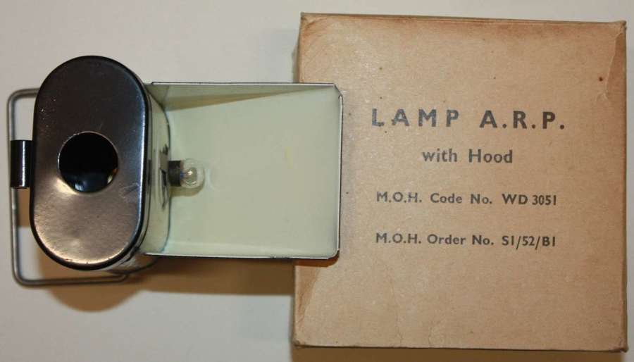 A BOXED ARP LAMP WITH HOOD BLACK OUT LAMP