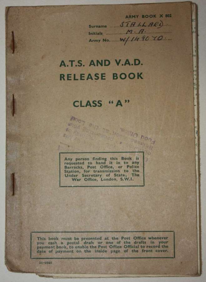 A WWII ATS RELEASE BOOK TO A M A STALLARD