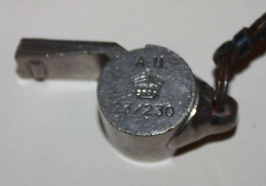 A GOOD WWII RAF AM MARKED SNAIL WHISTLE  DITCHING WHISTLE