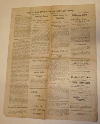 A rare october 7th 1916 Shetland news paper single page double sided